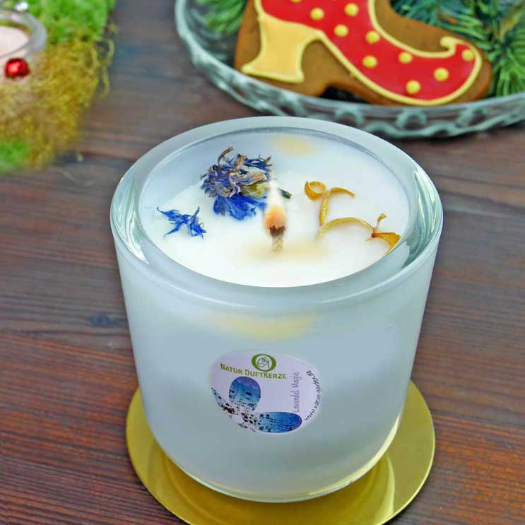  Natur Duftkerze Lavendel Magie - handgemacht, aus Rapswachs mit reinen ätherischen Ölen aromatisiert