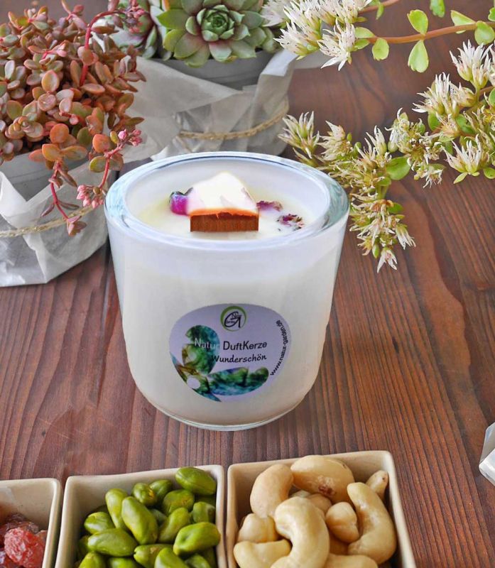 Wunderschön Natur Duftkerze Holzdocht & reine ätherische Öle 200ml