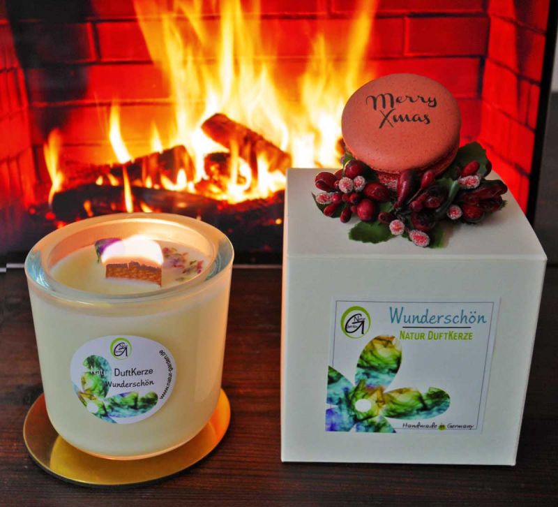 Hochwertige Natur-DuftKerze Holzdocht, reine ätherische Öle und Rapswachs