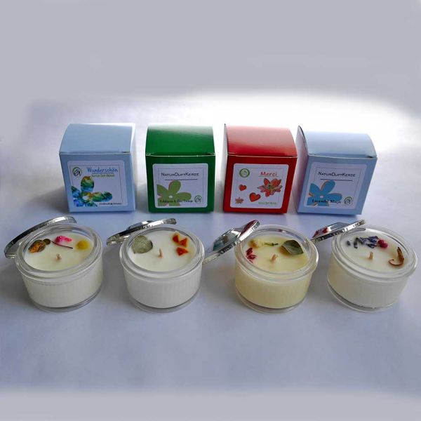 Mini Bio Duftkerzen Geschenkset mit 4 verschiedenen Düften