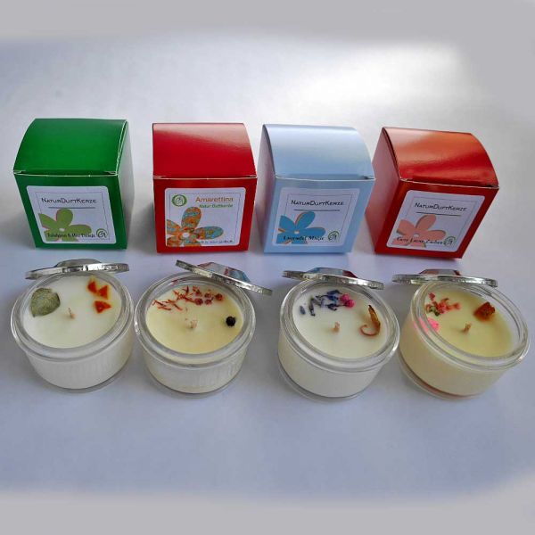 Mini Bio Duftkerzen Probierset mit 4 verschiedenen natürlichen Düften